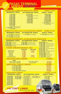 PASAY-BAGUIO VICTORY LINER TIMETABLE