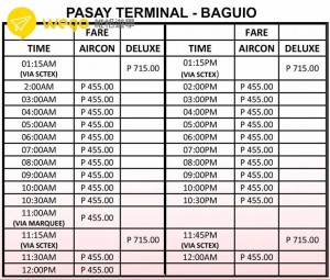 TO BAGUIO TIMETABLE