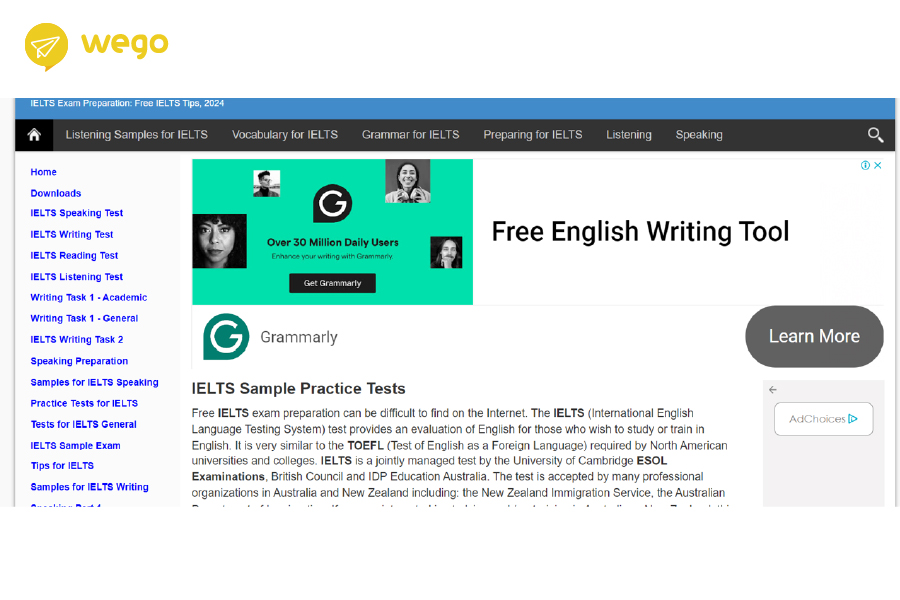 IELTS Online Practice Tests 網站截圖