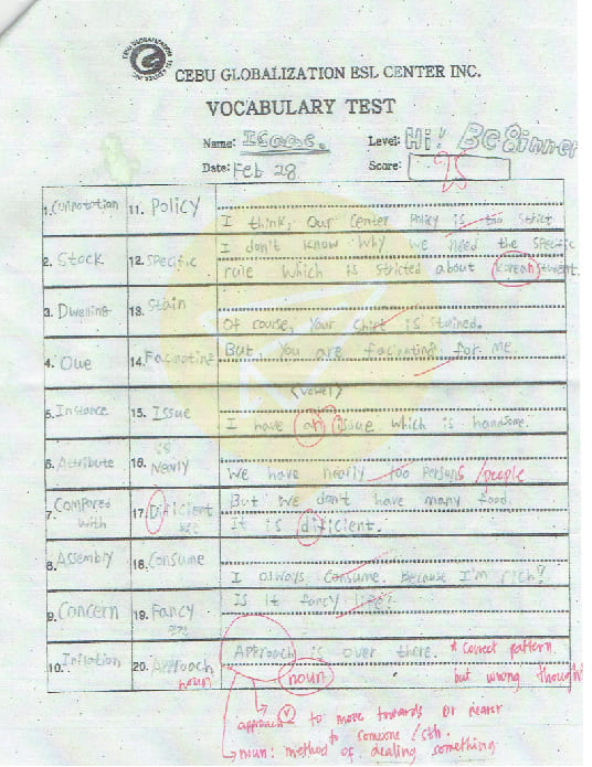 菲律賓CG語言學校-7大優點推薦-單字考試